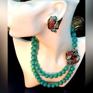 Heidi Daus “Don’t Be KOI” Elegant Turquoise Beaded Necklace and Earring Set